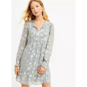 NWT LOFT Long Sleeve Grey Dress with Gold Star Pattern